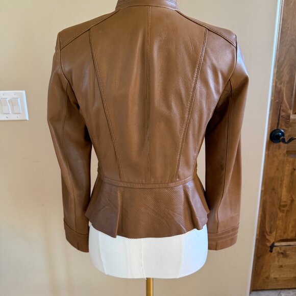Tan Leather WHBM leather jacket, size XS - Picture 3 of 4